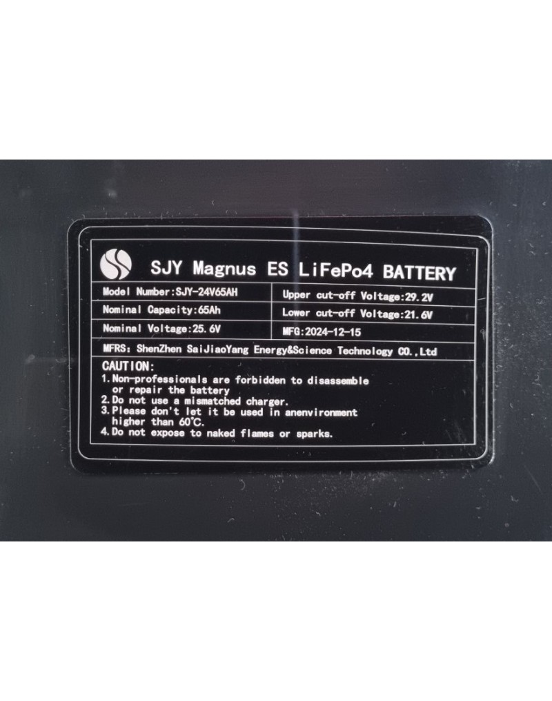 LiFePO4 SJY (25.6V, 65Ah) + lādētājs 10A